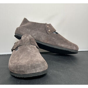 Klukge Boston Clogs for Men & Women Suede Soft Leather Clogs Size 11 Drk Brwn